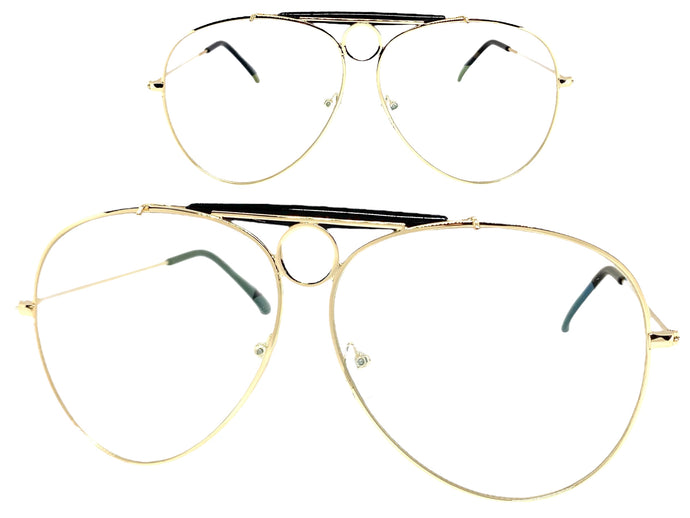 Oversized Vintage Retro Aviator Style Clear Lens SUNGLASSES Gold Frame AB266