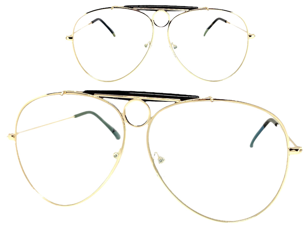 Oversized Vintage Retro Aviator Style Clear Lens SUNGLASSES Gold Frame AB266