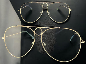 Oversized Vintage Retro Aviator Style Clear Lens SUNGLASSES Gold Frame AB266