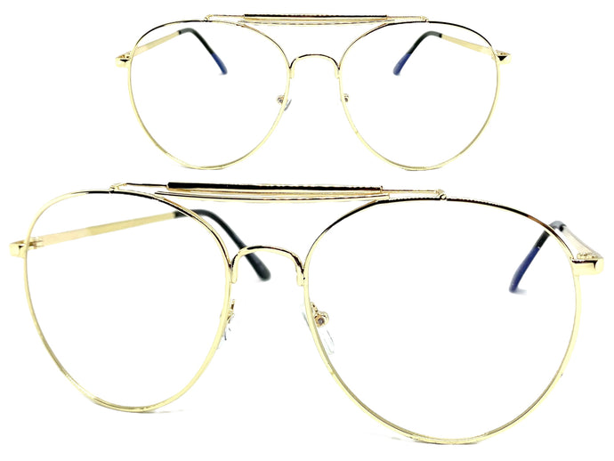 Oversized Vintage Retro Aviator Style Clear Lens SUNGLASSES Gold Frame AB211