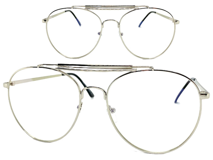 Oversized Vintage Retro Aviator Style Clear Lens SUNGLASSES Silver Frame AB211