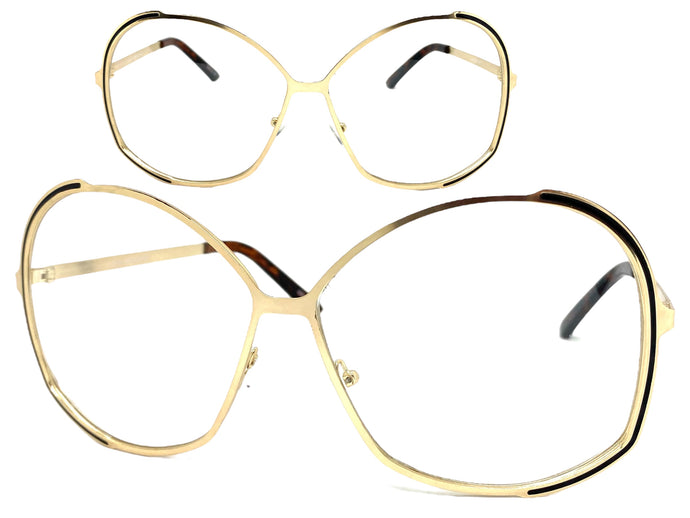 Oversized Vintage Retro Style Clear Lens EYEGLASSES Large Round Gold Frame 4022