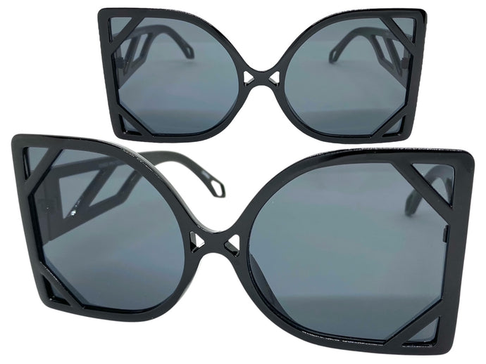 Oversized Vintage Retro Style SUNGLASSES Large Square Black Frame 80080