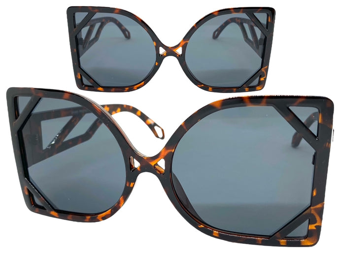 Oversized Vintage Retro Style SUNGLASSES Large Square Tortoise Frame 80080