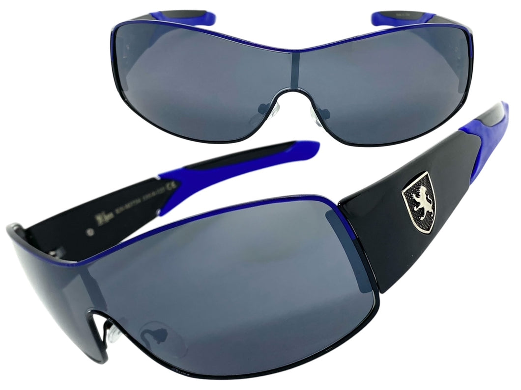 Classic Contemporary Modern Wrap Style SUNGLASSES Sleek Black & Blue Frame 3734