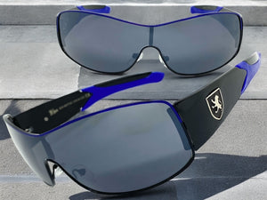 Classic Contemporary Modern Wrap Style SUNGLASSES Sleek Black & Blue Frame 3734