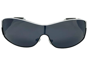 Classic Contemporary Modern Wrap Style SUNGLASSES Sleek Black & White Frame 3734