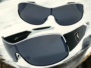 Classic Contemporary Modern Wrap Style SUNGLASSES Sleek Black & White Frame 3734