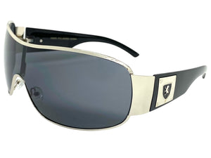 Classic Contemporary Modern Wrap Shield Style SUNGLASSES Sleek Silver Frame 3410