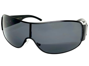 Classic Contemporary Modern Wrap Shield Style SUNGLASSES Sleek Black Frame 3410