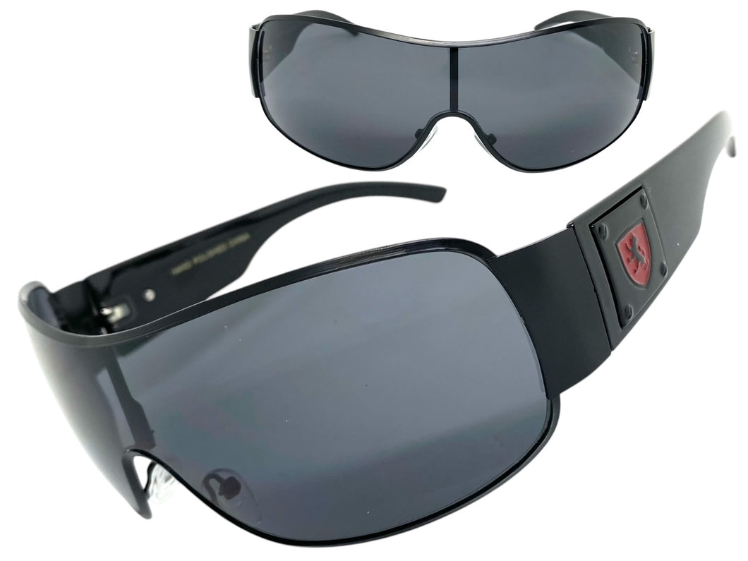 Classic Contemporary Modern Wrap Shield Style SUNGLASSES Sleek Black Frame 3410