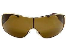 Classic Contemporary Modern Wrap Shield Style SUNGLASSES Sleek Gold & Brown Frame 3410