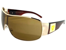 Classic Contemporary Modern Wrap Shield Style SUNGLASSES Sleek Gold & Brown Frame 3410