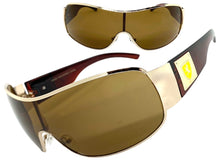 Classic Contemporary Modern Wrap Shield Style SUNGLASSES Sleek Gold & Brown Frame 3410