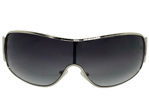 Classic Contemporary Modern Wrap Shield Style SUNGLASSES Sleek Silver & White Frame 3410