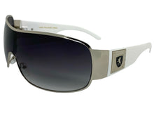 Classic Contemporary Modern Wrap Shield Style SUNGLASSES Sleek Silver & White Frame 3410