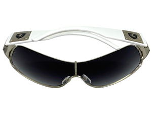 Classic Contemporary Modern Wrap Shield Style SUNGLASSES Sleek Silver & White Frame 3410