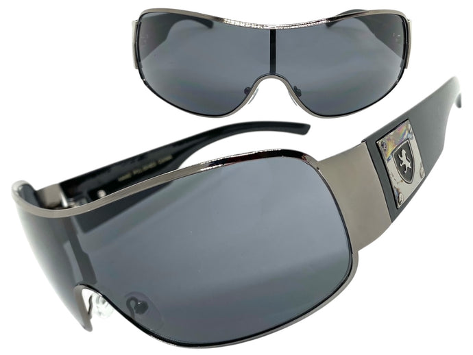 Classic Contemporary Modern Wrap Shield Style SUNGLASSES Sleek Gunmetal Frame 3410