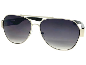 Classic Vintage Retro Aviator Style SUNGLASSES Sleek Silver & Black Frame 21037