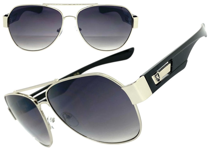 Classic Vintage Retro Aviator Style SUNGLASSES Sleek Silver & Black Frame 21037