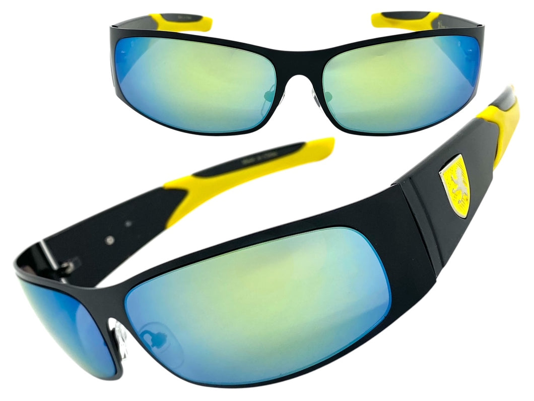 Classic Contemporary Modern Wrap Style SUNGLASSES Sleek Black & Yellow Frame 3727