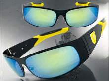 Classic Contemporary Modern Wrap Style SUNGLASSES Sleek Black & Yellow Frame 3727