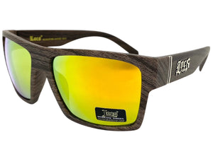 Classic Sporty Hardcore Biker Style LOCS SUNGLASSES Square Wood Print Frame 91189