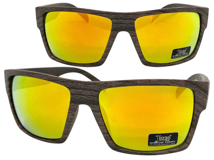 Classic Sporty Hardcore Biker Style LOCS SUNGLASSES Square Wood Print Frame 91189