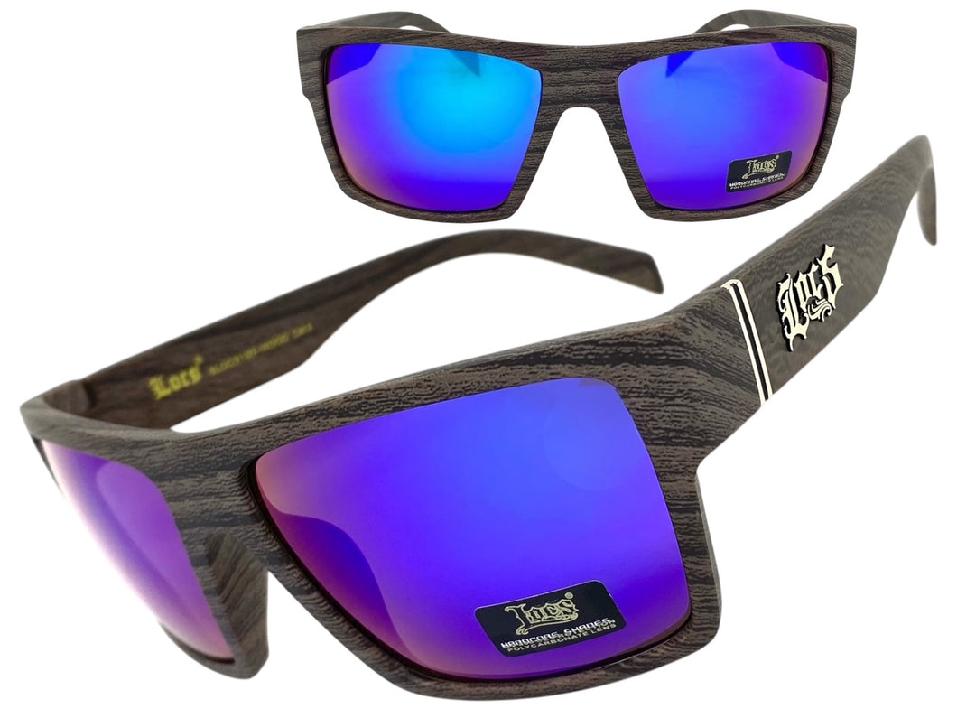 Classic Sporty Hardcore Biker Style LOCS SUNGLASSES Square Wood Print Frame 91189