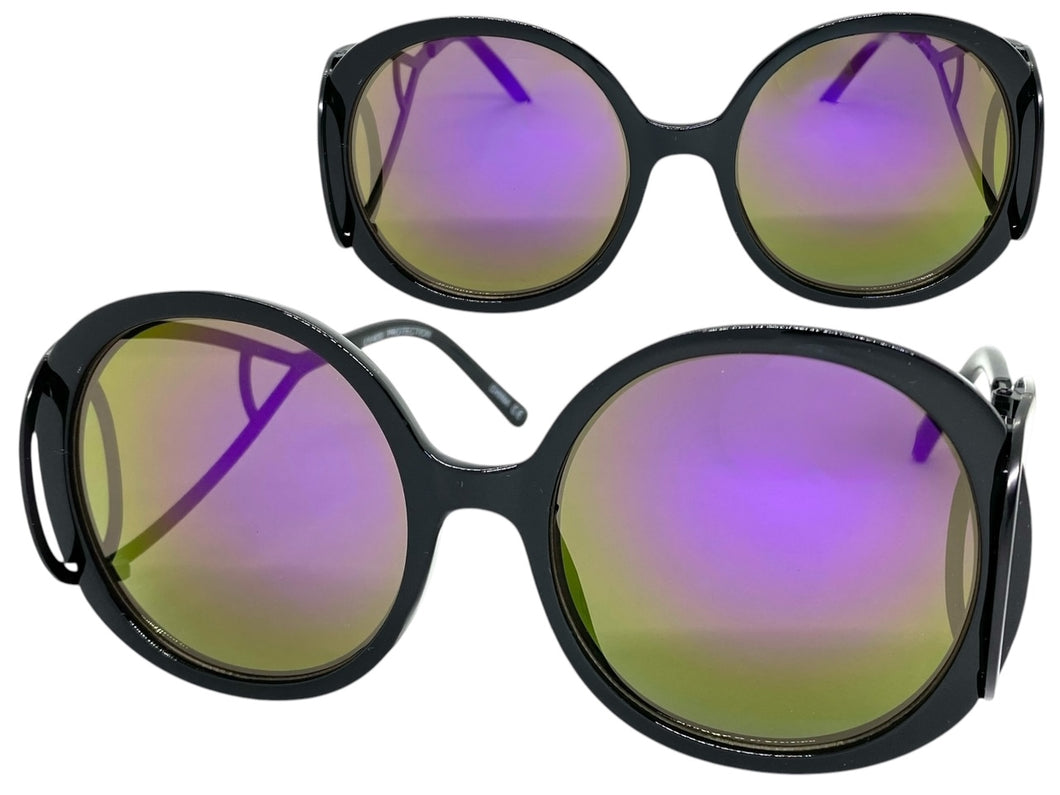 Exaggerated Vintage Retro Hippie Style SUNGLASSES Round Black Frame 7150