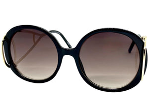 Exaggerated Vintage Retro Hippie Style SUNGLASSES Round Black Frame 7150