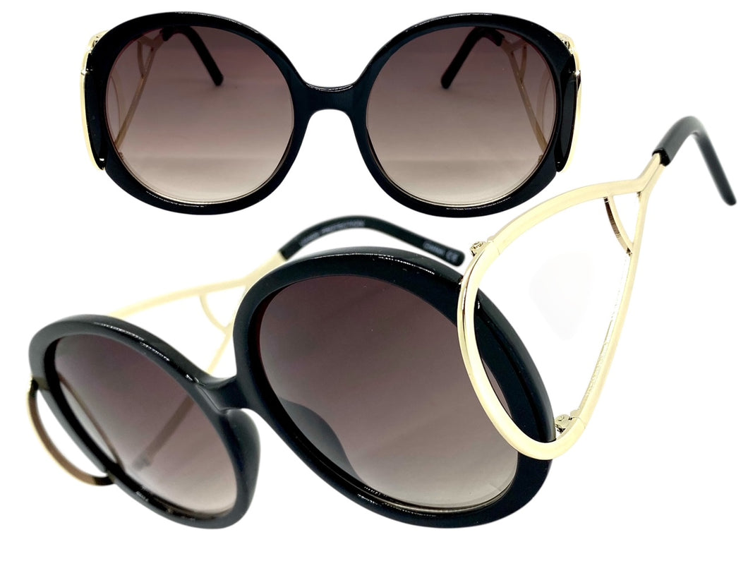 Exaggerated Vintage Retro Hippie Style SUNGLASSES Round Black Frame 7150