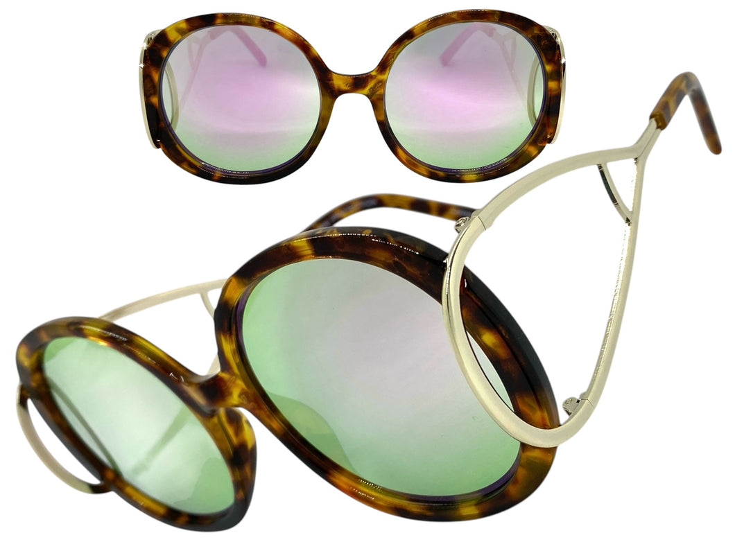 Exaggerated Vintage Retro Hippie Style SUNGLASSES Round Leopard Frame 7150