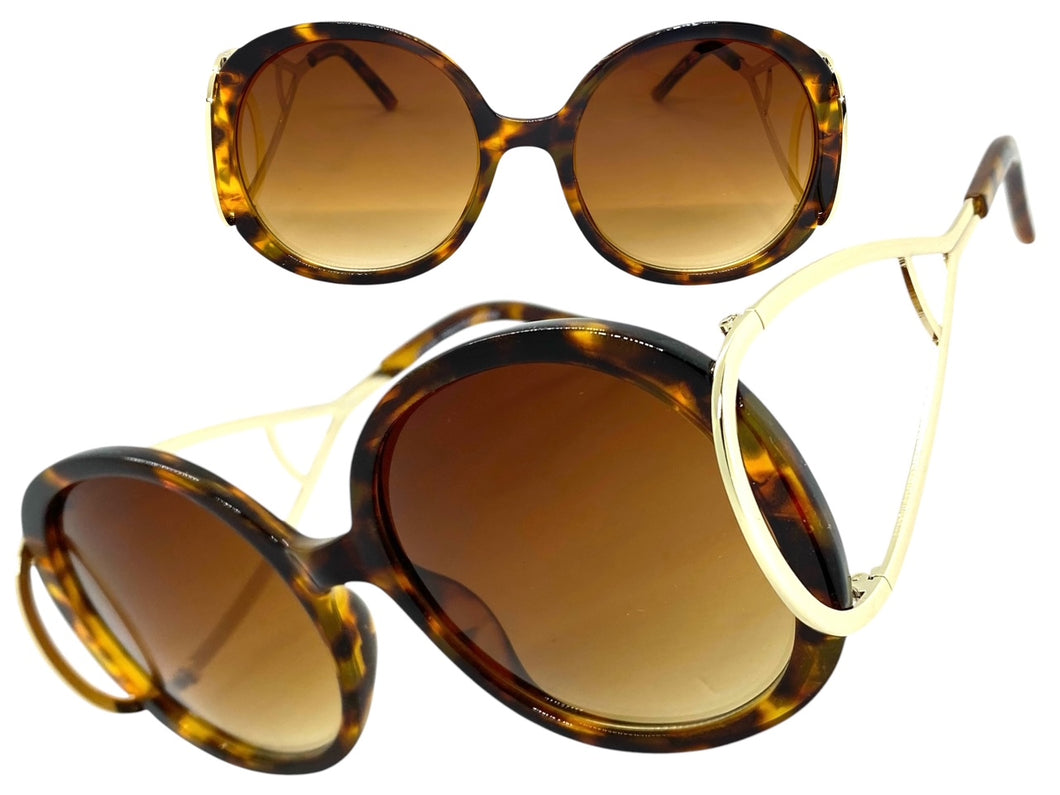 Exaggerated Vintage Retro Hippie Style SUNGLASSES Round Leopard Frame 7150