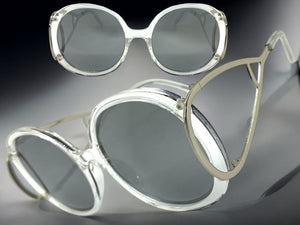 Exaggerated Vintage Retro Hippie Style SUNGLASSES Round Clear Frame 7150