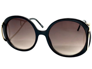 Exaggerated Vintage Retro Hippie Style SUNGLASSES Round Black Frame 7150