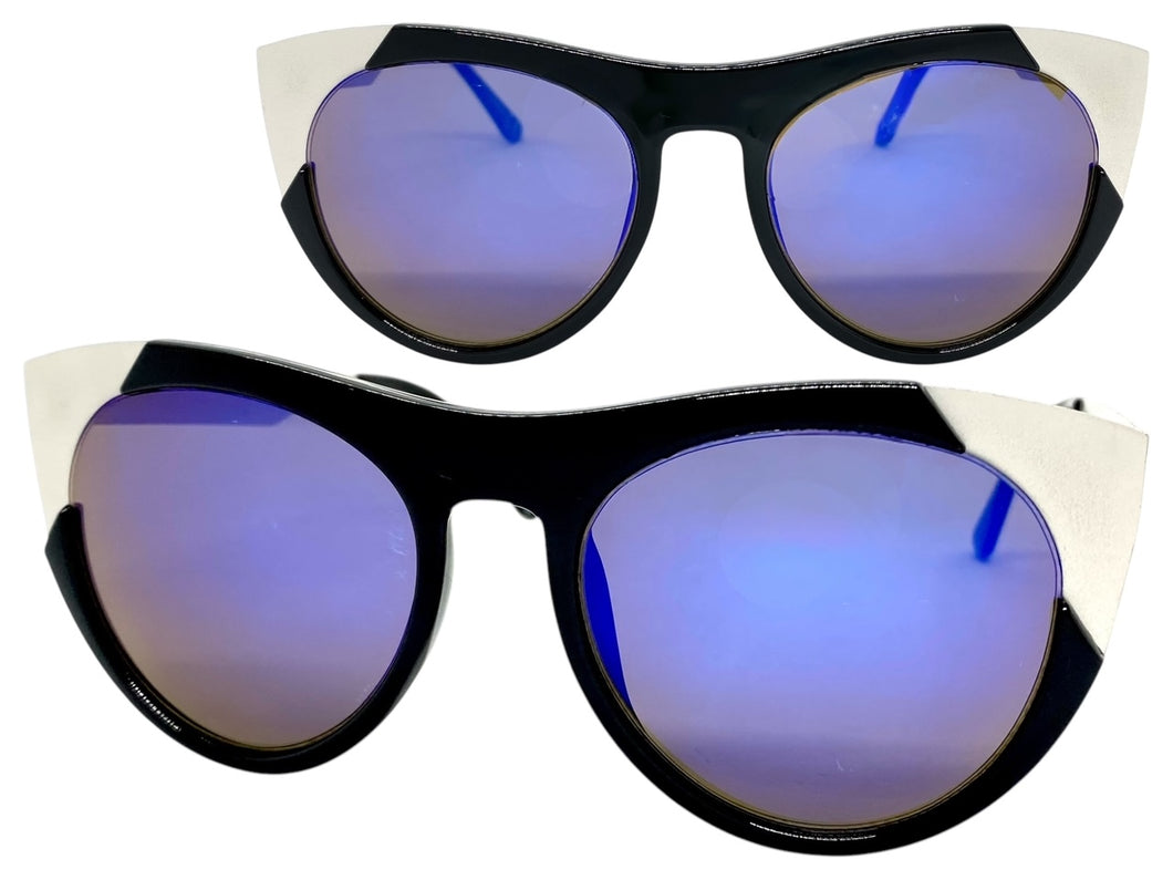 Exaggerated Funky Vintage Retro Style SUNGLASSES Black & Silver Frame 6616