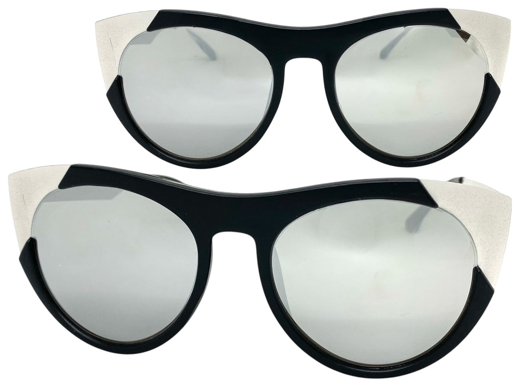 Exaggerated Funky Vintage Retro Style SUNGLASSES Black & Silver Frame 6616
