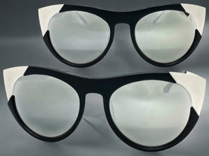 Exaggerated Funky Vintage Retro Style SUNGLASSES Black & Silver Frame 6616
