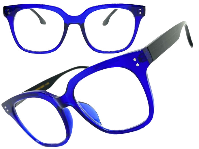Classic Vintage Retro Style READING GLASSES READERS Blue Frame Lens Strength +3.00
