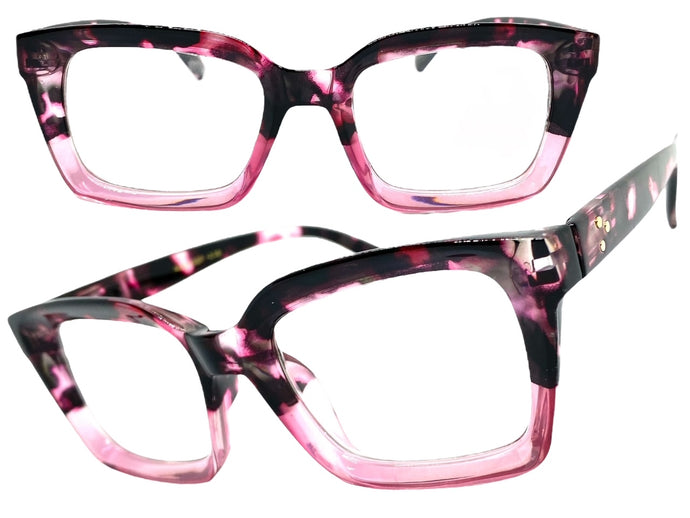 Classic Vintage Retro Style READING GLASSES READERS Pink Tortoise Frame Lens Strength +2.25