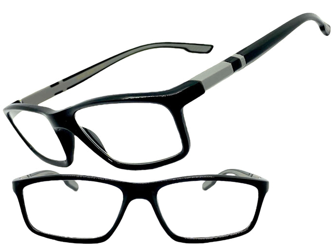Sleek Contemporary Modern Sporty Style READING GLASSES READERS Black Frame Lens Strength +2.00