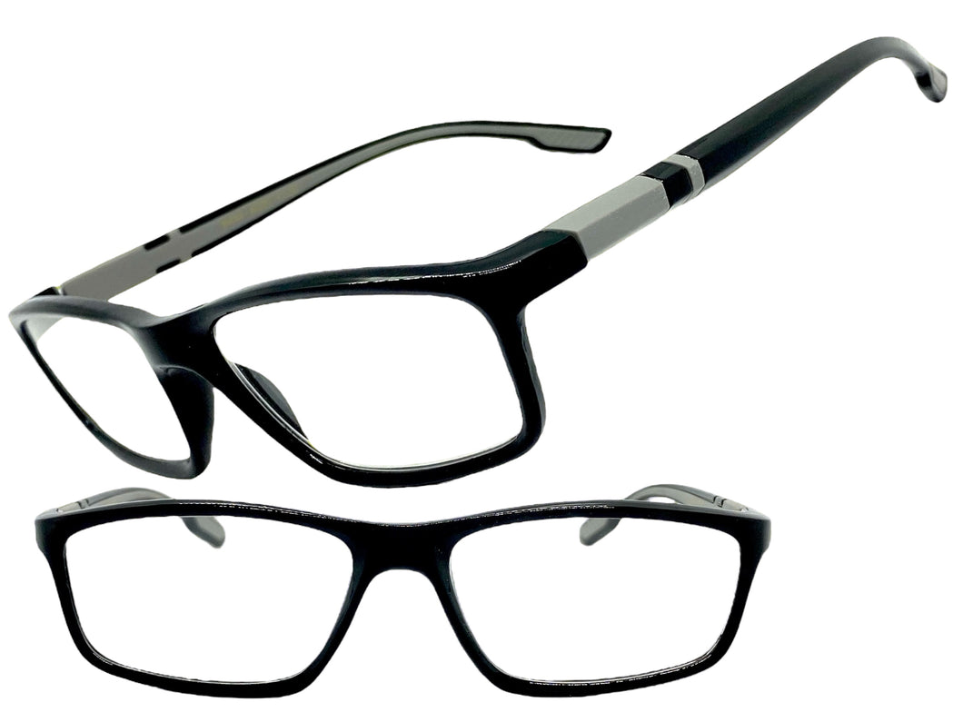Sleek Contemporary Modern Sporty Style READING GLASSES READERS Black Frame Lens Strength +1.00