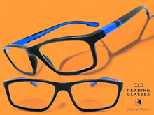 Sleek Contemporary Modern Sporty Style READING GLASSES READERS Black Frame Lens Strength +2.50