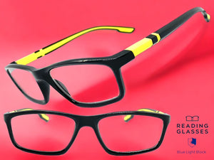 Sleek Contemporary Modern Sporty Style READING GLASSES READERS Black Frame Lens Strength +2.00