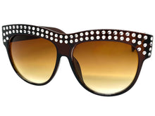 Oversized Luxurious Vintage Retro Style SUNGLASSES Large Bling Brown Frame E1290