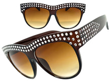 Oversized Luxurious Vintage Retro Style SUNGLASSES Large Bling Brown Frame E1290