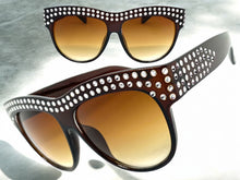 Oversized Luxurious Vintage Retro Style SUNGLASSES Large Bling Brown Frame E1290