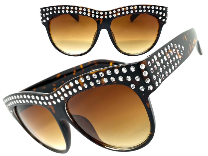 Oversized Luxurious Vintage Retro Style SUNGLASSES Large Bling Tortoise Frame E1290
