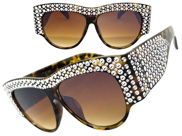 Oversized Luxurious Vintage Retro Style SUNGLASSES Large Thick Bling Tortoise Frame E1349